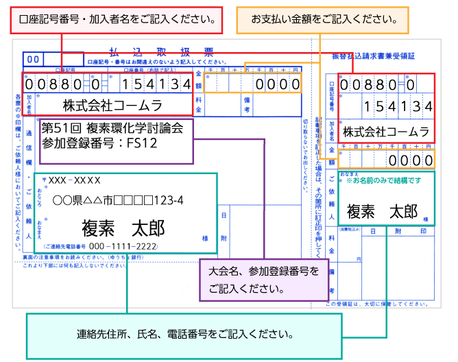 払込取扱票記入例