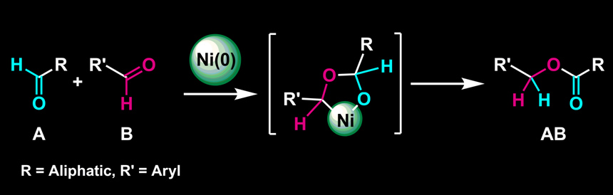 Nickel-Catalyzed Selective Conversion of Two Different Aldehydes to Cross-Coupled Esters